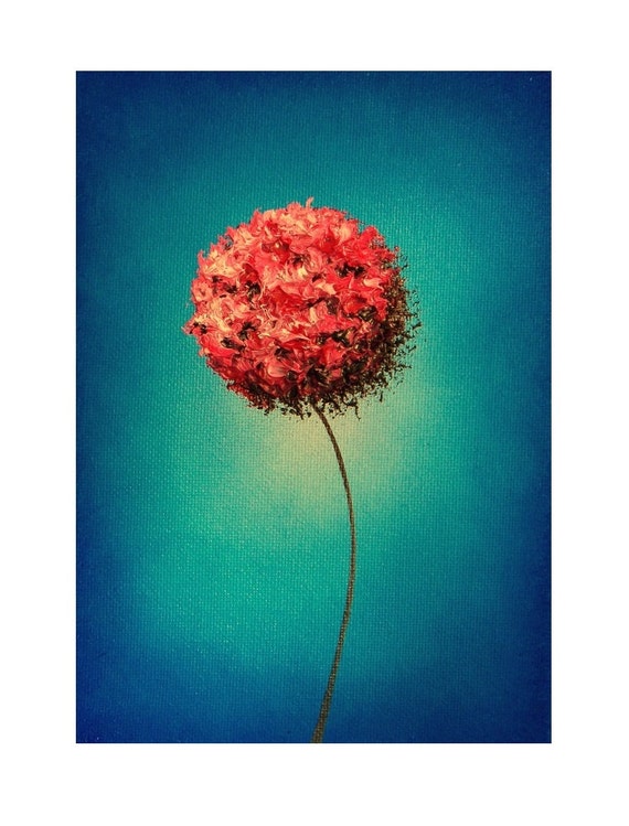Pink Dandelion Art Print Abstract Flower Wall Art Blue by BingArt