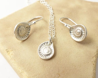 Fossil gioielli - collana argento orecchino Set - gioielli dell'Ammonite Giurassico - geologia - regalo per geologo - Biologia Marina