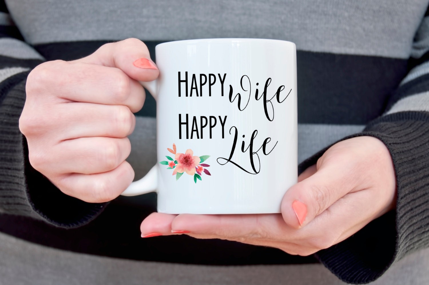 Happy Wife Happy Life Coffee Mug Bridal Shower Gift for Her Bride Gift for Wife Christmas Gift Wife Anniversary Gift for Mom Birthday Gift