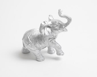 The Henry - Silver Table Top Elephant Decoration - Animal Statue - Faux Taxidermy