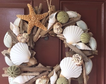 Seashell & Starfish Driftwood Wreath - Beach -Shell Wreath - Seashell Wreath - Coastal Home Decor - Nautical- Christmas Wreath - Centerpiece