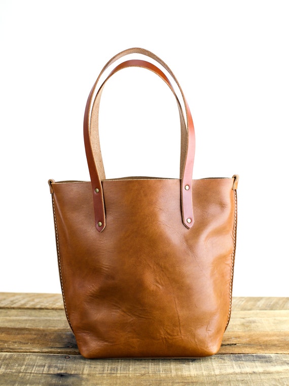 Handmade Leather Tote Bag    Horween Leather In Natural Dublin