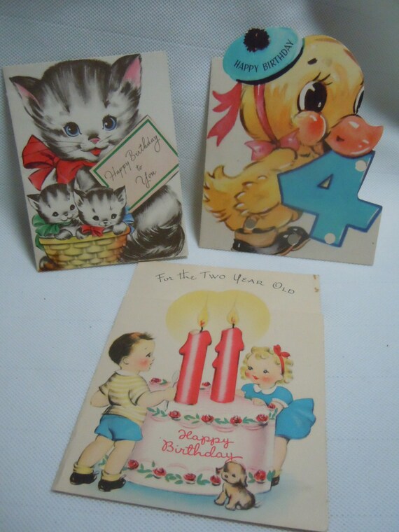 Happy Birthday Greeting Card Set Vintage 1940s Die Cut Card