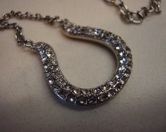 Vintage Silver Horse Shoe Shaped Pendant with Cubic Zirconias