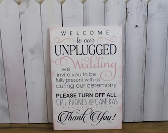 Wedding Sign/Unplugged Wedding Sign/Turn Off Cell Phones/Cameras/Ceremony Sign/Wood Sign/Large Sign/U Choose Colors/Pink/Navy