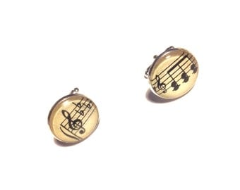 Handmade vintage sheet music cufflinks musical notes musician treble clef geek fathers day wedding groomsmen