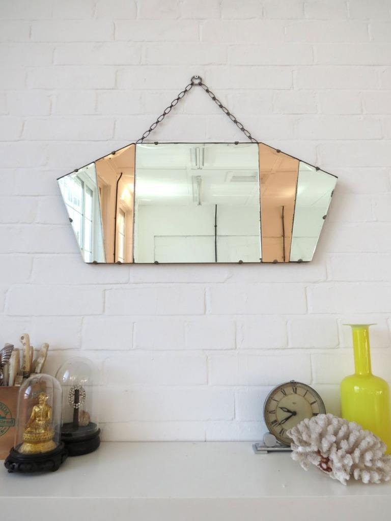 Vintage Art Deco Fan Shape Wall Mirror Bevelled Edge and
