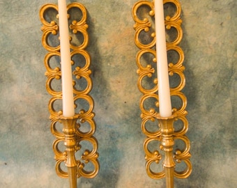 Vintage Pair of Hollywood Regency Syroco Golden Ornate Sconces/Candleholders