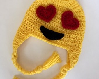 Crochet emoji hat -crochet hat kids - knit emoji hat - winter hat kids - emoji hat - emoji Halloween costume - emoji kids