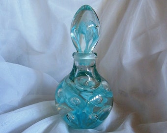 Vintage Joe St. Clair Studio Art Glass // Aqua Paperweight // Perfume Bottle // Trumpet Flowers