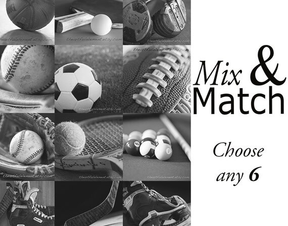 Boys Sports room decor, Hockey art, Basketball, Sports canvas, Man cave art, Kids room art, Customize// Mix and Match Set of 6 Sports Art