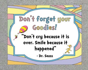 Dr. Seuss Oh The Places You'll Go Party Goodie Bag Sign Gift Bag Sign Printable Digital Download