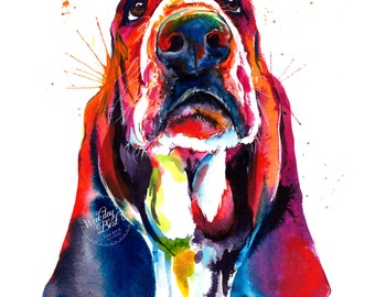 Colorful Basset Hound Art Print - Print of my Original Watercolor Painting