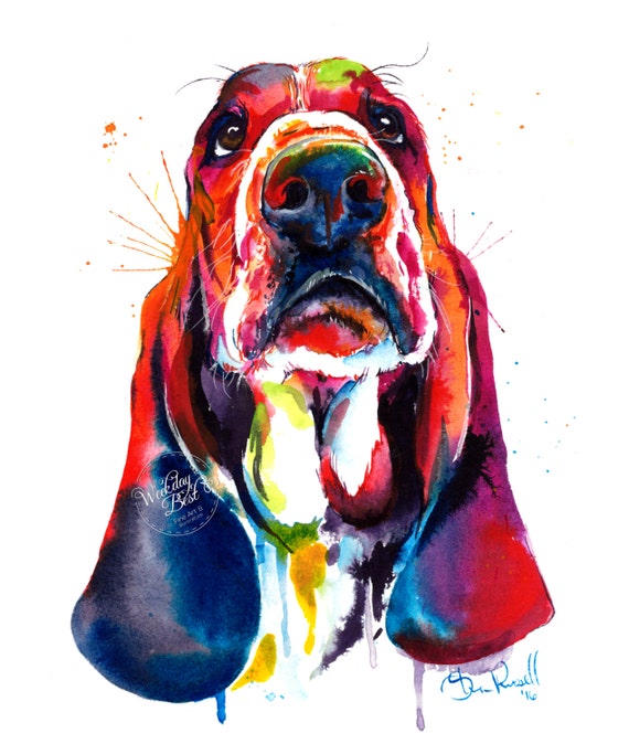 draw animal prints to how paw Print Basset my Hound of Original Colorful Art Print