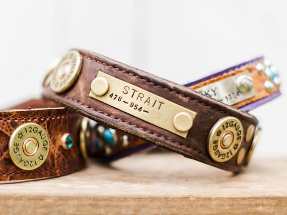 Leather Dog Collar // Personalized 12 Gauge Shotgun Shell Dog