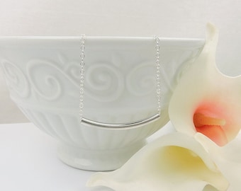 FREE US Ship Simple Sterling Necklace Sterling Tube Necklace Minimalist Necklace Curved Tube Sterling Necklace 925 Layering Necklace