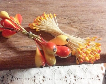 Vintage Millinery Stamen Red Yellow Bright Tropical Colors Stem Flower Hat Vintage Floral Supply
