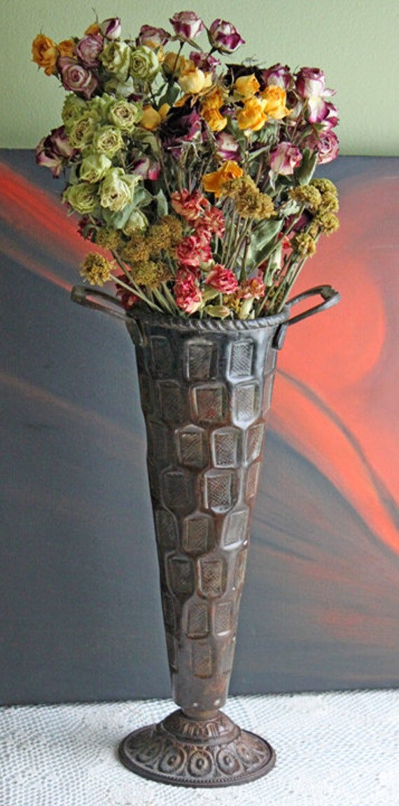 Vase. Tall Metal Vase with Handles. Vintage by AnythingDiscovered