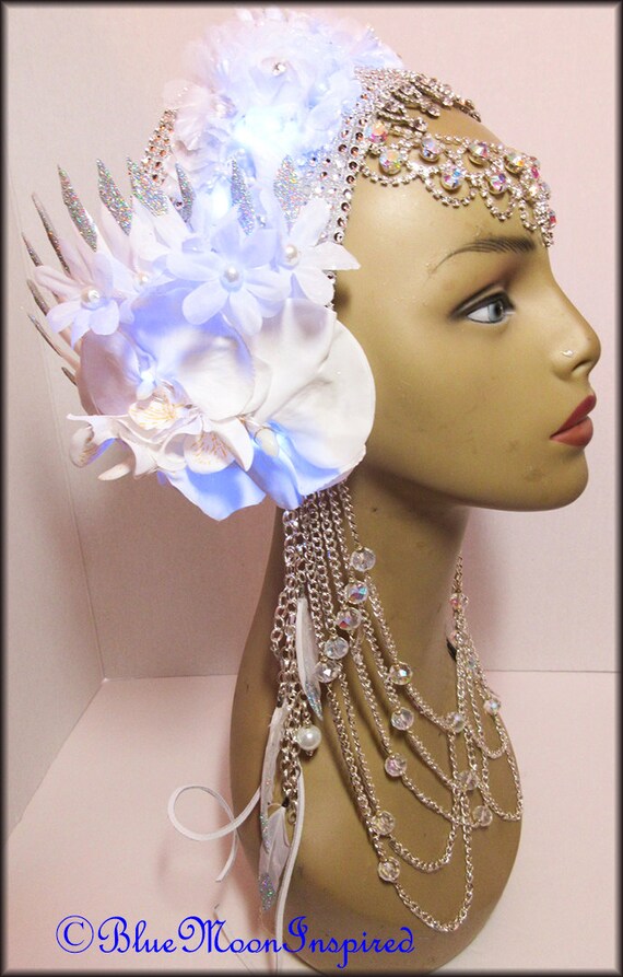 Reserved Blue LEDBurning Man Headpiece Fairy HeadDress