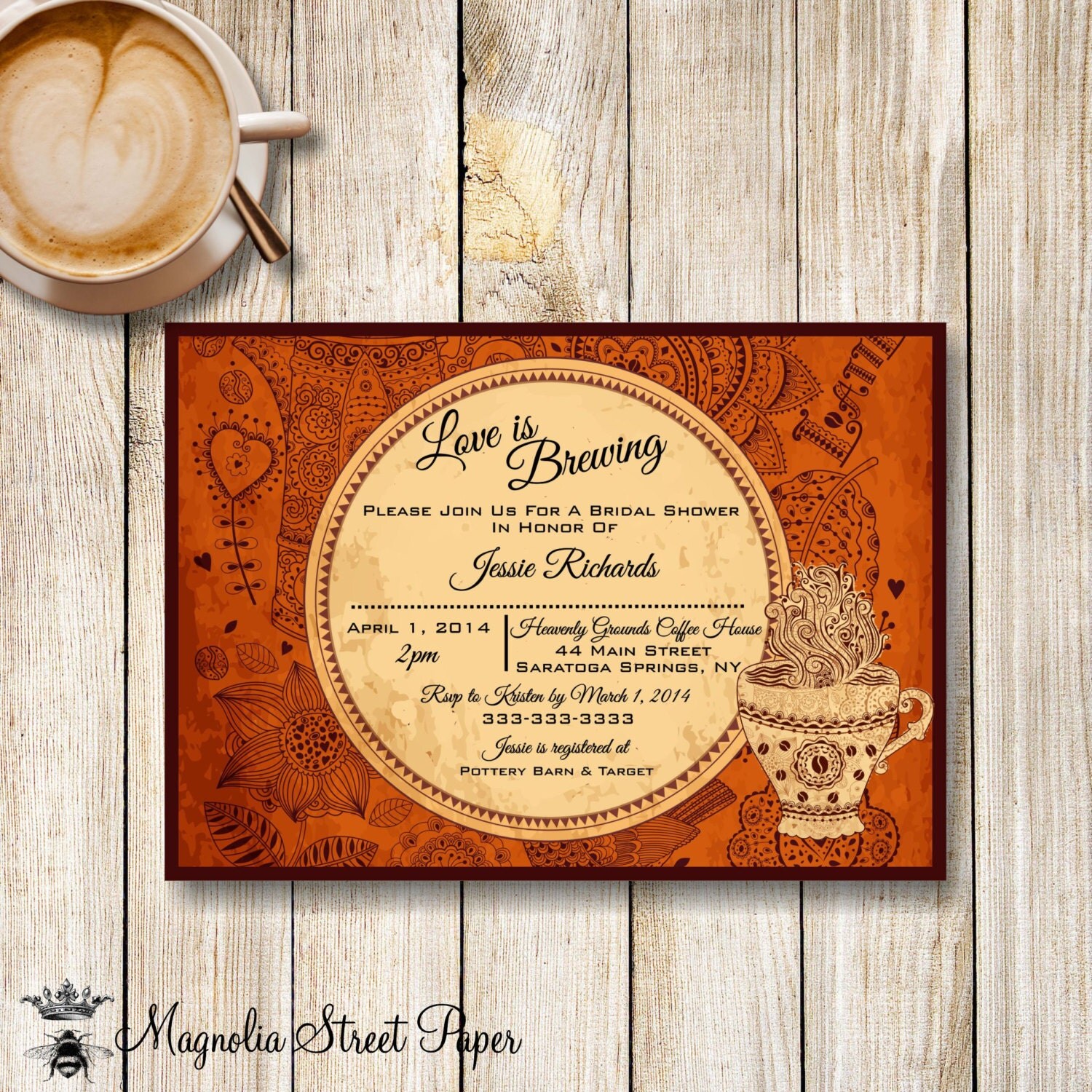 Coffee Bridal Shower Invitation Love is Brewing Bridal Shower