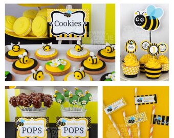 Bumble bee BIRTHDAY Party Printable Package & Invitation, INSTANT DOWNLOAD, You Edit Yourself with Adobe Reader
