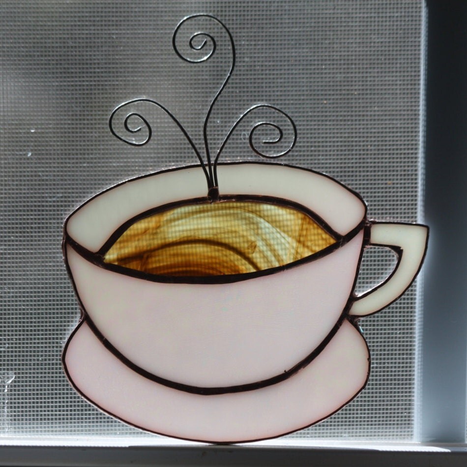 Stained Glass Coffee Cup Suncatcher