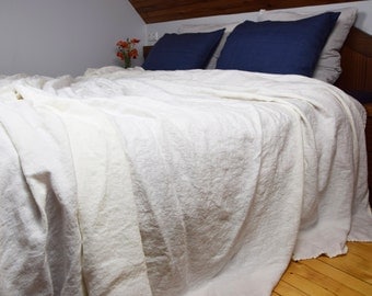 Made to order. Bedspread-summer blanket, pure 100% linen. King, queen, twin, full double & custom sizes. Off-white, stark white and ivory.