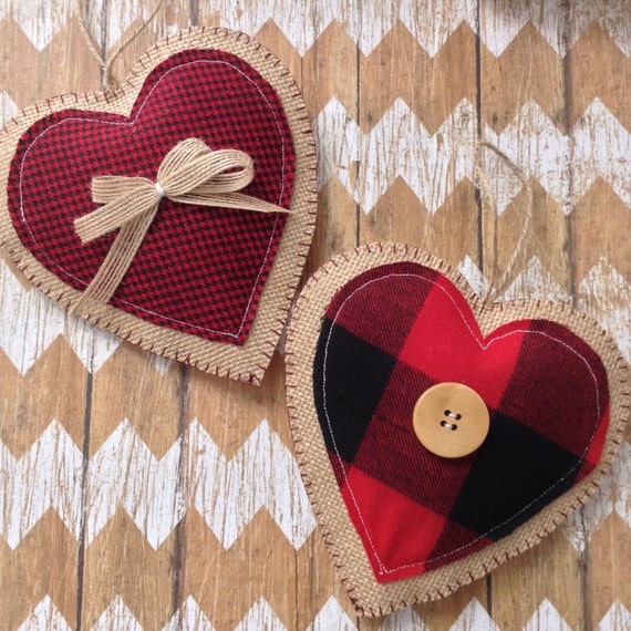 Christmas Hanging Hearts / Xmas Classic Plaid Ornaments