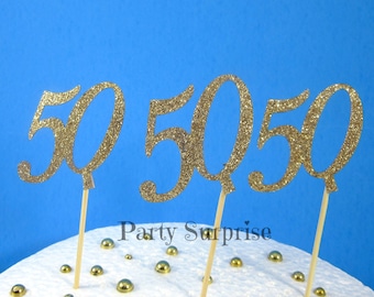 50th Cupcake Toppers Anniversary 50th Birthday Cupcake Toppers Gold Glitter 50 party decoration cake cupcake toppers
