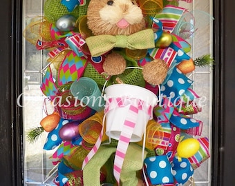 Easter Door Swag, Easter Wreaths, Easter Bunny Door Hanger, Easter Decoration, Spring Wreaths, Double Door Wreaths