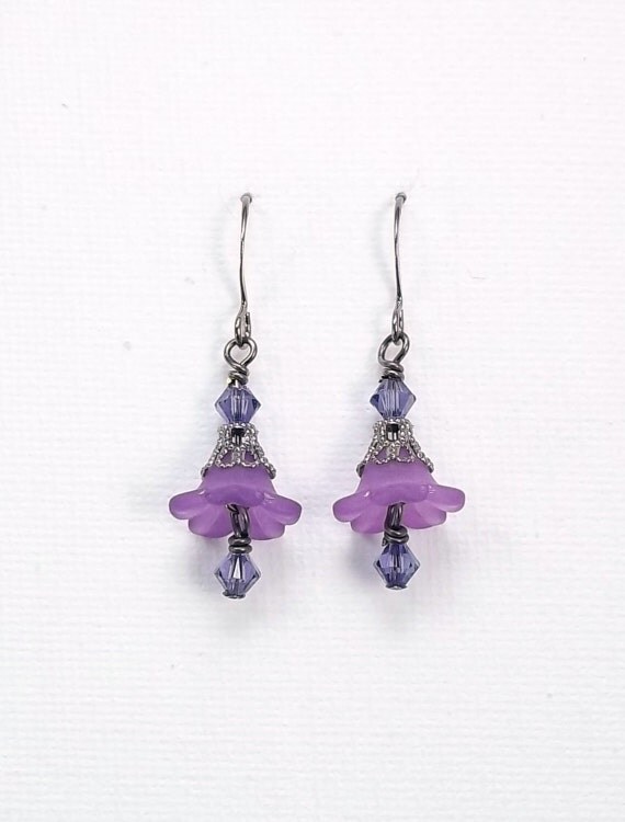 Dark Purple Flower Drop Earrings By Tsdesignss On Etsy