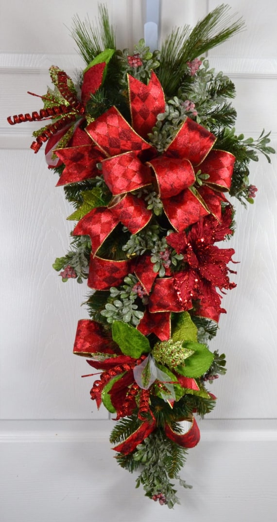 Elegant Christmas Poinsettia Wreath Christmas Door Teardrop