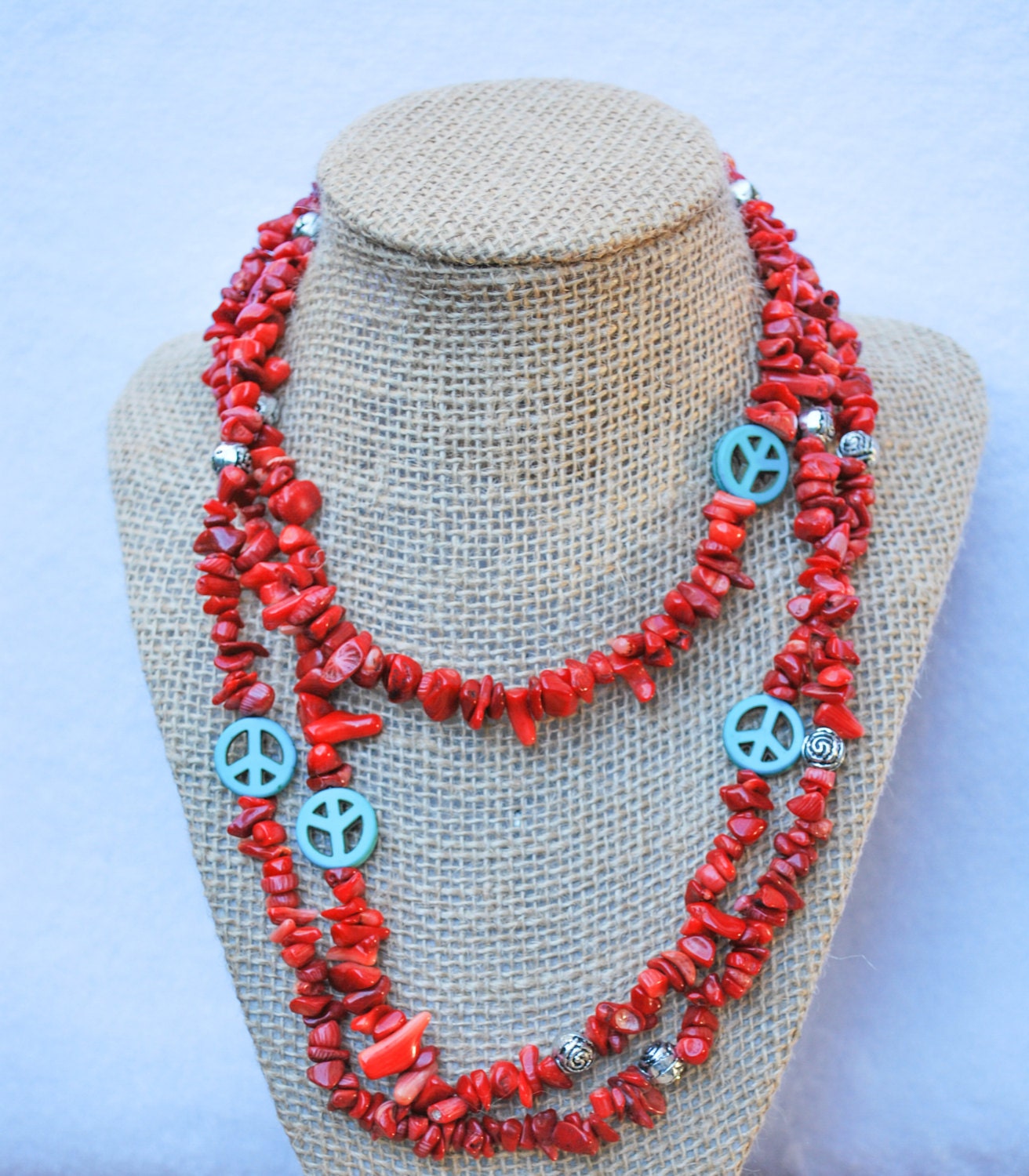 Red coral and turquoise necklace