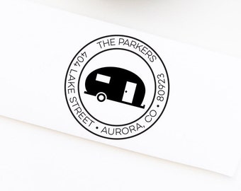 Camper Return Address Stamp, Camping Stamp, Personalized Return Address Stamp, Wedding Address Stamp, Custom Stamp, Address Stamp No. 107