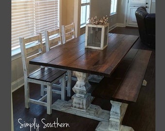 Restoration Hardware Inspired Trestle Base Farmhouse Table ~ 8" wide "legs"