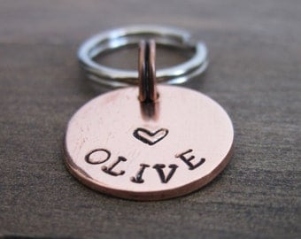 Tiny Pet ID Tag - Cat Tag - Small Dog Tag - Kitten Tag - Bridle Tag - Hand Stamped Copper