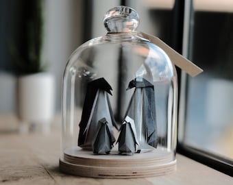 Origami Sculpture Penguin Family. Taxidermy. Copper Ornament. Baby Announcement. Birth Reveal. Custom Paper Anniversary Gift. Curiosity