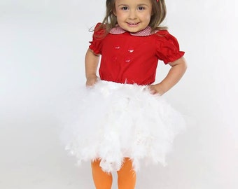 Lucy Goosey costume, Henny Penny Costume, Chicken Little costume, feather skirt, blouse