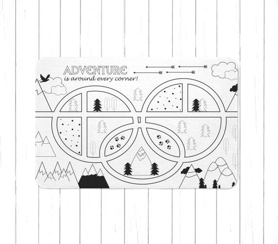 Black and White Adventure Mountains Cars Playmat Roads Play Rug