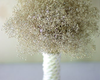Gold babies breath bouquet with free boutonniere, baby's breath, gold, bridal bouquet, bridesmaids bouquet, champagne gold, dried flowers