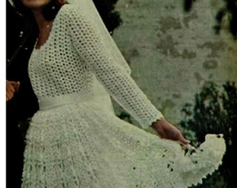 CROCHET WEDDING DRESS Pattern Vintage 70s Crochet Bridal Dress Pattern Crochet Long Maxi Dress Pattern