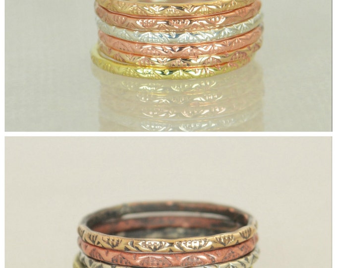 Bohemian Stacking Rings, BoHo Rings, Tribal Rings, V Stamp Stacking Ring, Rustic Ring, Sterling Ring, Brass Ring, Bronze Ring, Gold Ring-G13