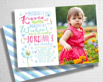 Butterfly Birthday Invitation | Dandelion Birthday Invitation | Butterfly Kisses & Birthday Wishes | Butterflies| flowers| DIGITAL FILE ONLY