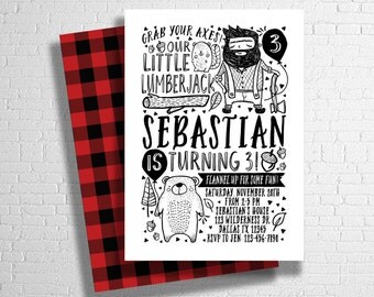 Lumberjack Birthday Invitation | Flannel Birthday Invite | Bear Invitation | Plaid Rough & Tough Invite| Rustic Invite | DIGITAL FILE ONLY