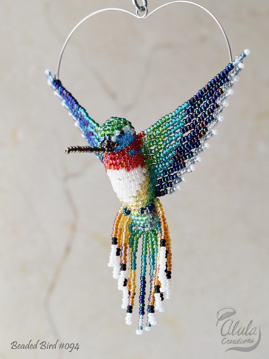 Beaded Bird Necklace Hummingbird Suncatcher 3D by AlulaCreations