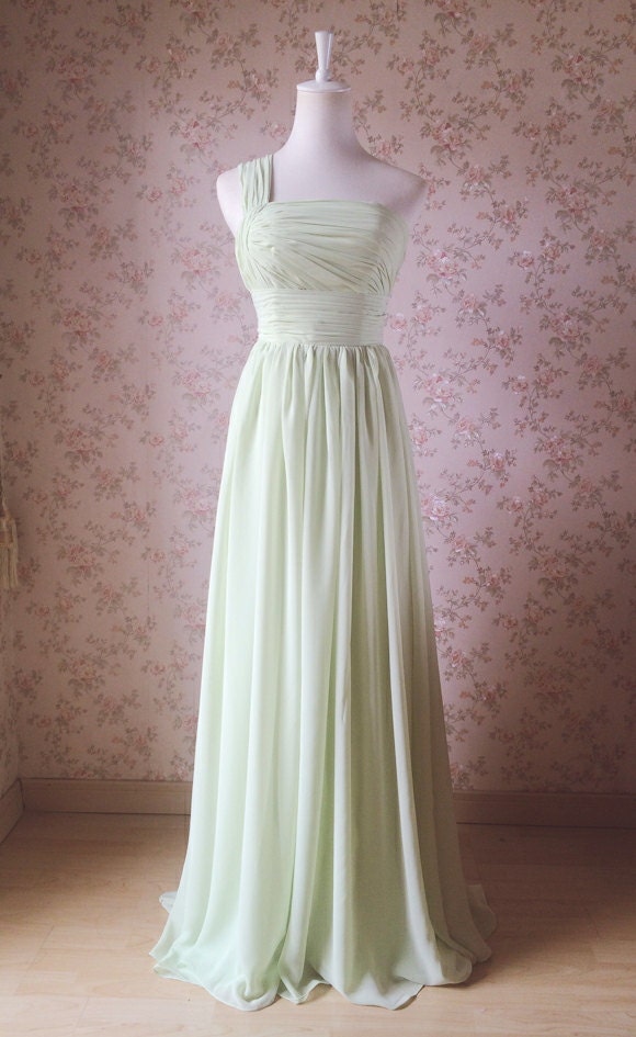 Sea-foam Green Bridesmaid Dress 2016 One Shoulder Aline Bridesmaid Dress.Maxi Full Bridal DRESS ...