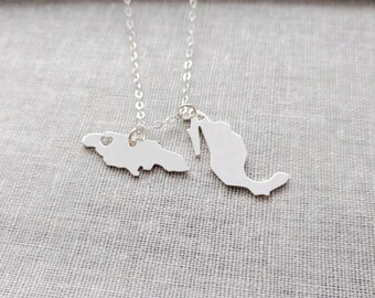 Two Countries Necklace,Silver Two Country Necklace,Best Friendship Country Necklace,Any Country Pendants on a Necklace,Best Friend Necklace
