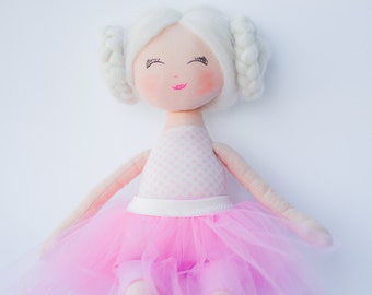 Rag doll, ballerina doll, cloth doll, handmade doll, pink, white, blonde hair, gift for a girl