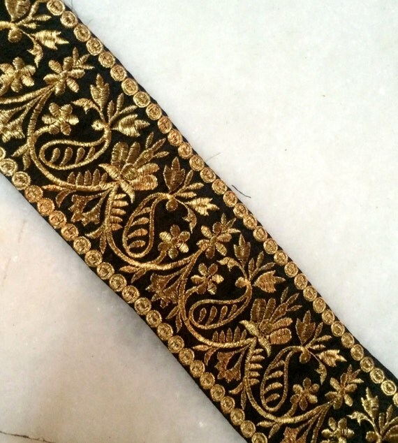 Black gold trimBollywood Embroidered Trim Black trim Fabric