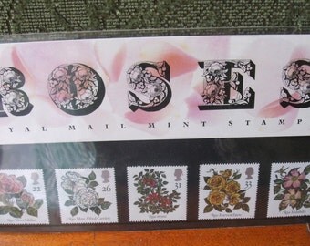 1991 IMMACULATE UNUSED British Royal Mail series no.219-Orig.vtg.MINT stamps-Roses-5 diff.rose stamps encl.within card/cellophane.One owner